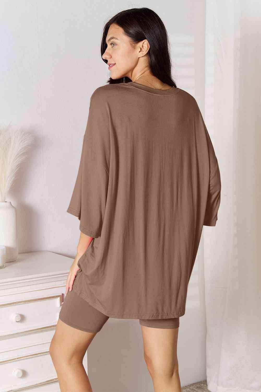 Basic Bae Full Size Soft Rayon Three-Quarter Sleeve Top and Shorts Set - Trendsi - Flyclothing LLC