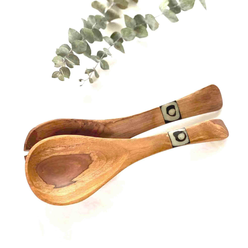 Olive Wood Serving Set, Small with Batik Inlay - Jedando - Flyclothing LLC