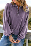 Quarter-Snap Collared Lantern Sleeve Sweatshirt - Trendsi - Flyclothing LLC