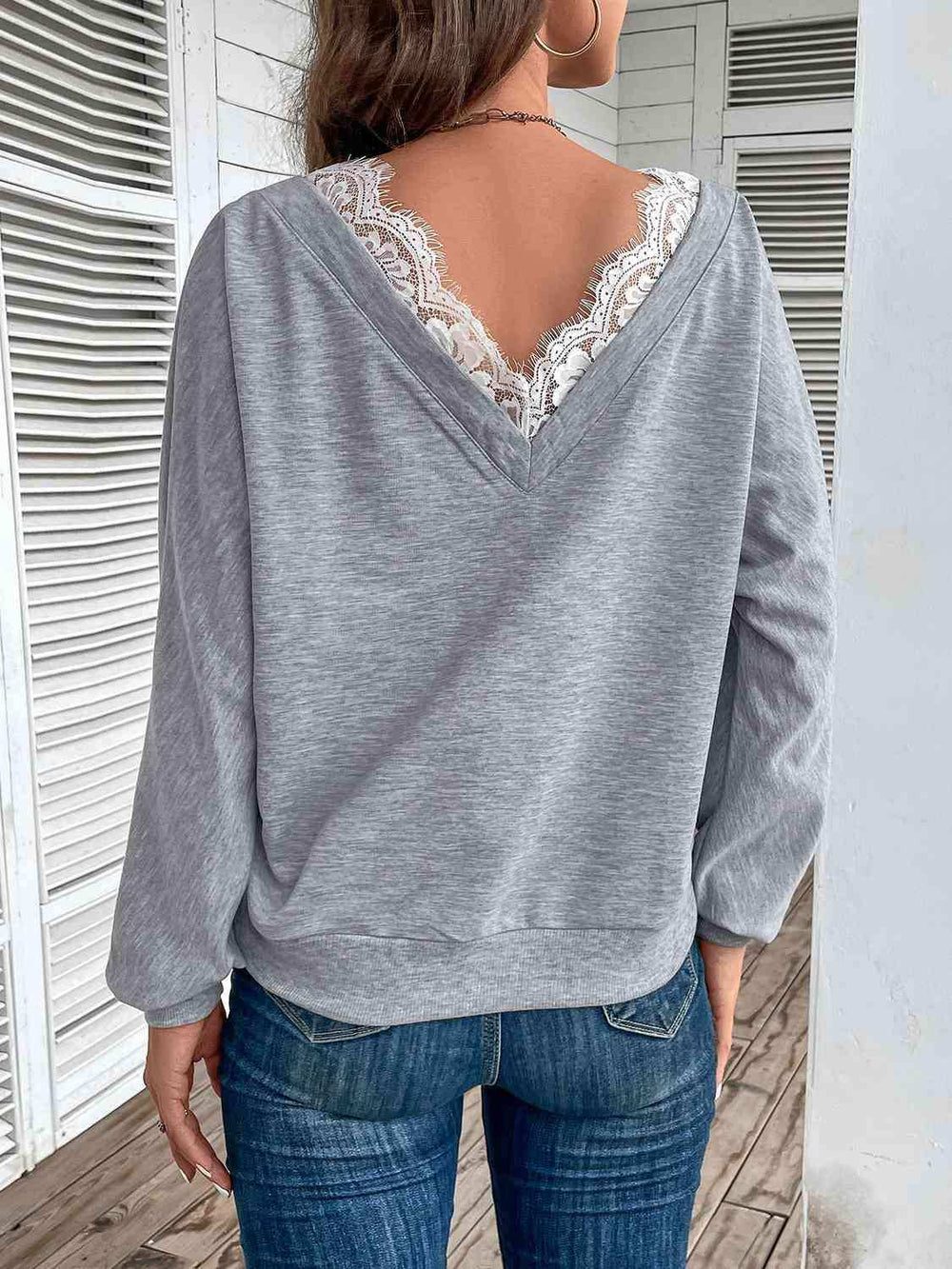 Lace Detail Long Sleeve Top - Trendsi - Flyclothing LLC