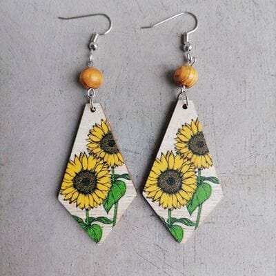 Floral Wooden Teardrop Earrings - Trendsi - Flyclothing LLC