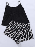 Plus Size Lace Trim Scoop Neck Cami and Printed Shorts Pajama Set - Trendsi - Flyclothing LLC