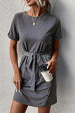 Decorative Button Tie-Waist Cuffed Sleeve Tee Dress - Trendsi - Flyclothing LLC