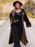 Plus Size Embroidery Open Front Long Sleeve Cardigan - Trendsi - Flyclothing LLC