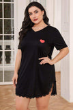 Plus Size Lace Trim V-Neck Short Sleeve Night Dress - Trendsi - Flyclothing LLC