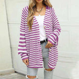 Striped Button Down Long Sleeve Cardigan - Trendsi - Flyclothing LLC