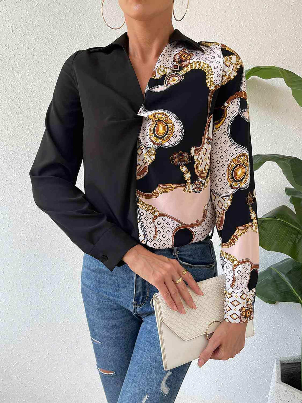 Twist Front Collared Blouse - Trendsi - Flyclothing LLC
