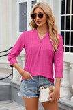 Eyelet Notched Knit Jacquard Top - Trendsi - Flyclothing LLC