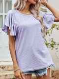 Round Neck Flutter Sleeve Blouse - Trendsi - Flyclothing LLC