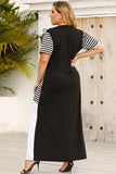 Plus Size Striped Color Block Round Neck Dress - Trendsi - Flyclothing LLC