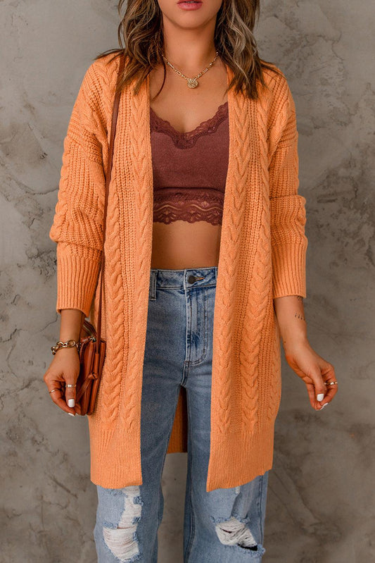 Cable-Knit Open Front Sweater Cardigan - Flyclothing LLC