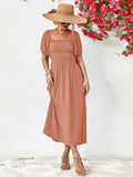 Off-Shoulder Balloon Sleeve Midi Dress - Trendsi - Flyclothing LLC