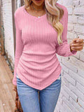 Textured Ruched V-Neck Long Sleeve T-Shirt - Trendsi - Flyclothing LLC
