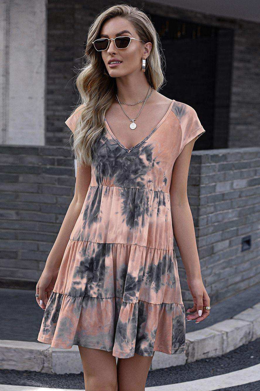 Tie-Dye Ruffle Hem Dress - Trendsi - Flyclothing LLC