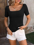 Square Neck Short Sleeve Sweater - Trendsi - Flyclothing LLC