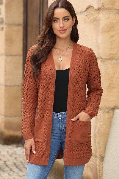 Open Front Dropped Shoulder Cardigan with Pockets - Trendsi - Flyclothing LLC