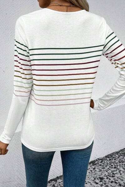 Striped Round Neck Long Sleeve T-Shirt - Trendsi - Flyclothing LLC