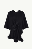 Surplice Neck Pom-Pom Trim Poncho - Trendsi - Flyclothing LLC