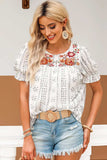 Embroidered Round Neck Flounce Sleeve Blouse - Trendsi - Flyclothing LLC