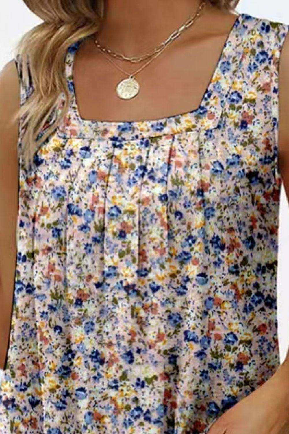 Printed Square Neck Curved Hem Tank - Trendsi - Flyclothing LLC