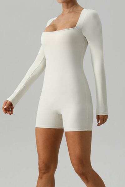 Square Neck Long Sleeve Active Romper - Trendsi - Flyclothing LLC