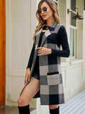Plaid Lapel Collar Sleeveless Cardigan - Trendsi - Flyclothing LLC