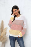 Waffle-Knit Round Neck Dropped Shoulder Color Block Sweater - Trendsi - Flyclothing LLC