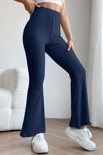 Basic Bae Full Size Ribbed High Waist Flare Pants - Trendsi - Flyclothing LLC