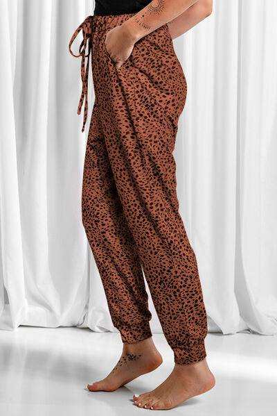 Full Size Leopard Drawstring Pocketed Pants - Trendsi - Flyclothing LLC