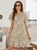 Animal Print Button Front Flutter Sleeve Dress - Trendsi - Flyclothing LLC