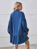 Button Up Pocketed Raw Hem Denim Dress - Trendsi - Flyclothing LLC