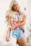 Floral Mock Neck Short Sleeve Blouse - Trendsi - Flyclothing LLC