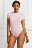 Round Neck Short Sleeve Bodysuit - Trendsi - Flyclothing LLC
