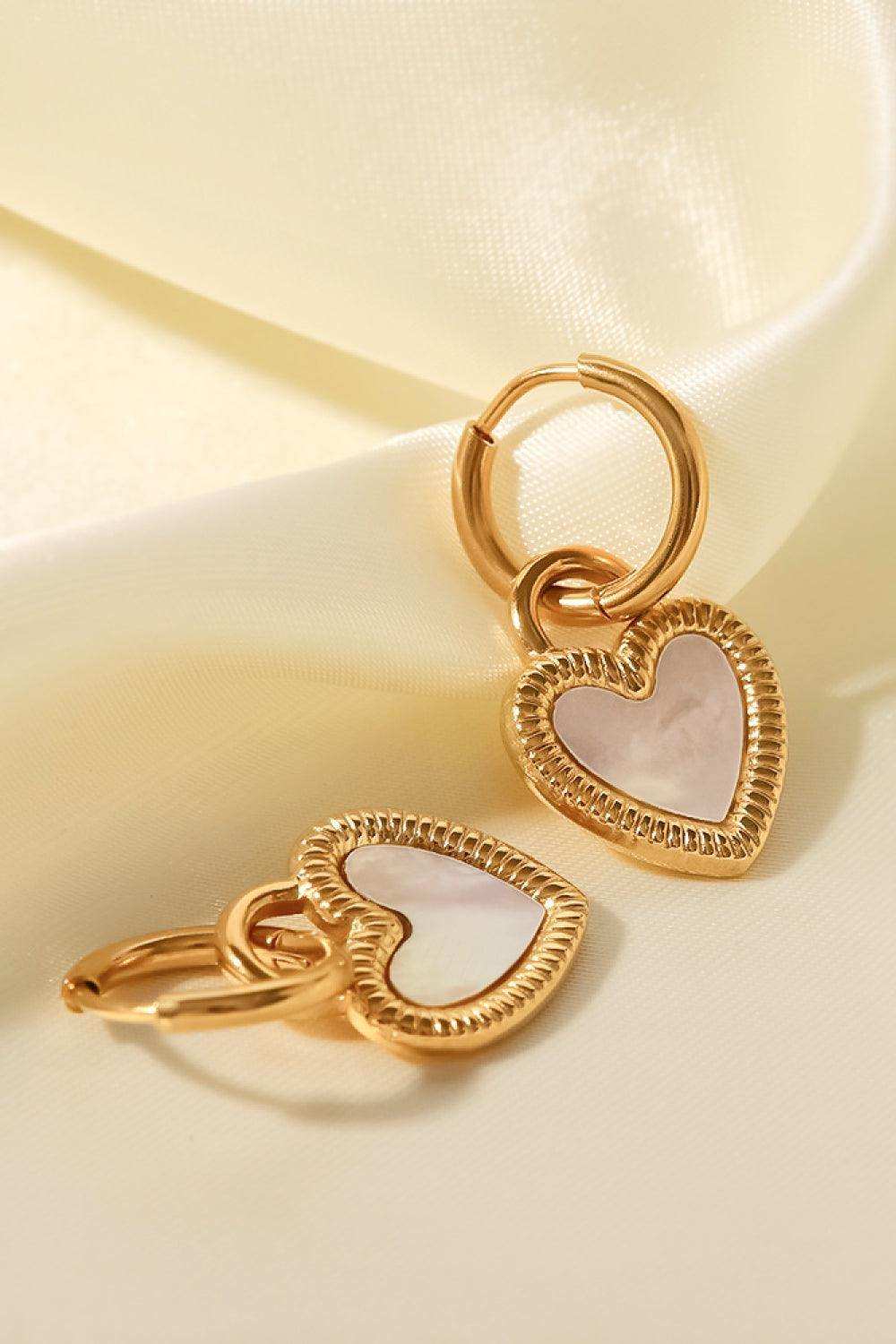 Inlaid Shell Heart Drop Earrings - Trendsi - Flyclothing LLC