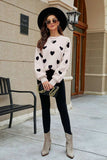 Heart Pattern Lantern Sleeve Round Neck Tunic Sweater - Trendsi - Flyclothing LLC