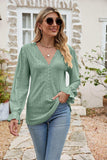 Eyelet Lace Trim Flounce Sleeve Blouse - Trendsi - Flyclothing LLC