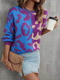 Round Neck Contrast Color Dropped Shoulder Sweater - Trendsi - Flyclothing LLC