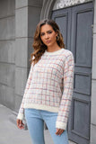Plaid Round Neck Long Sleeve Pullover Sweater - Trendsi - Flyclothing LLC