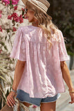 Round Neck Puff Sleeve Blouse - Trendsi - Flyclothing LLC