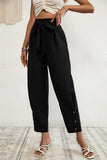 Buttoned Tie-Waist Cropped Pants - Trendsi - Flyclothing LLC