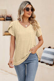 Eyelet Petal Sleeve V-Neck Knit Top - Trendsi - Flyclothing LLC