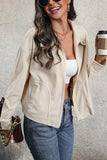 Zip Up Pocketed Collared Neck Dropped Shoulder Jacket - Trendsi - Flyclothing LLC