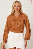 Balloon Sleeve Collared Neck Blouse - Trendsi - Flyclothing LLC