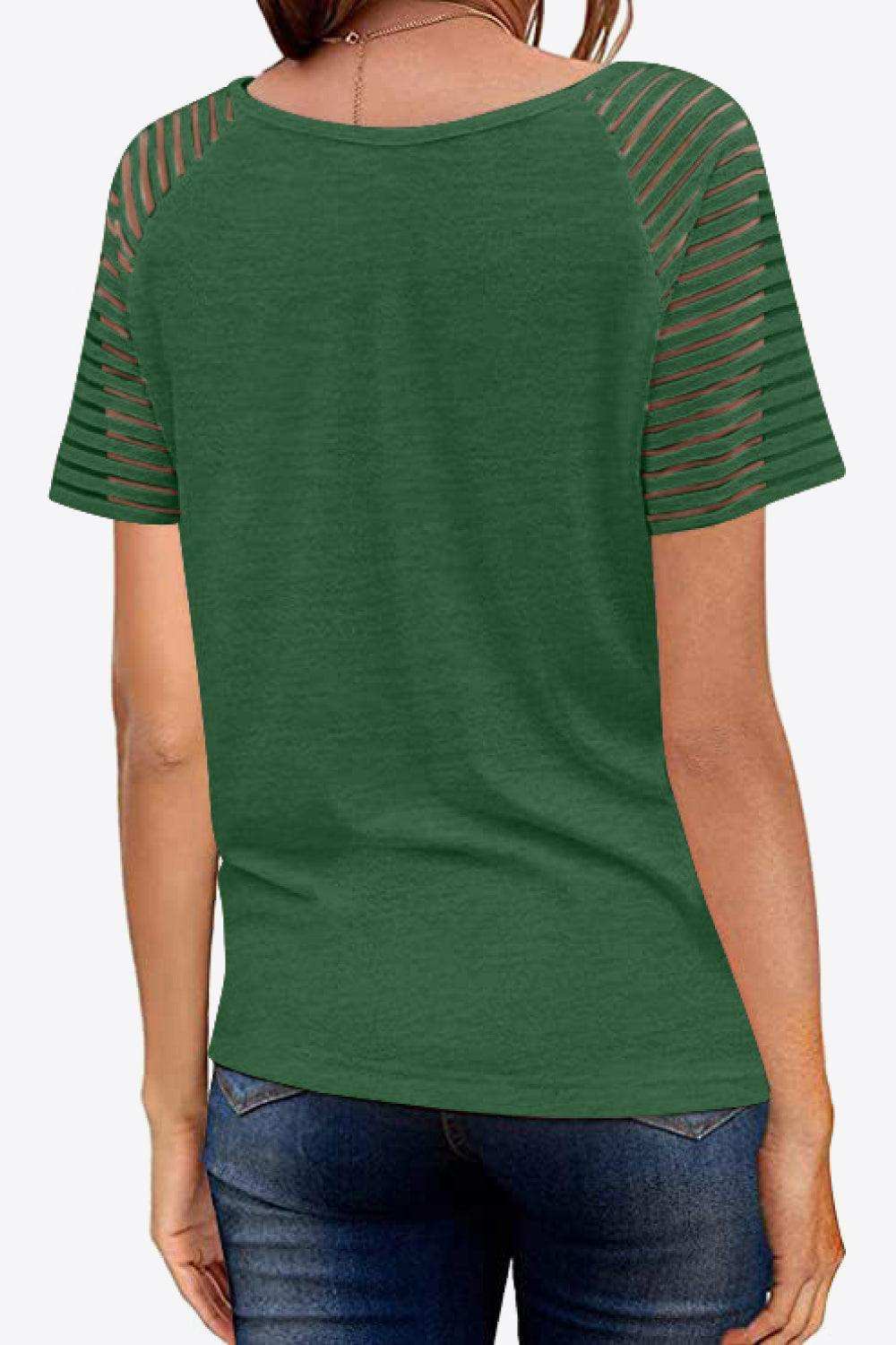 V-Neck Raglan Sleeve Tee - Trendsi - Flyclothing LLC