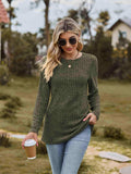 Ribbed Round Neck Long Sleeve Tee - Trendsi - Flyclothing LLC