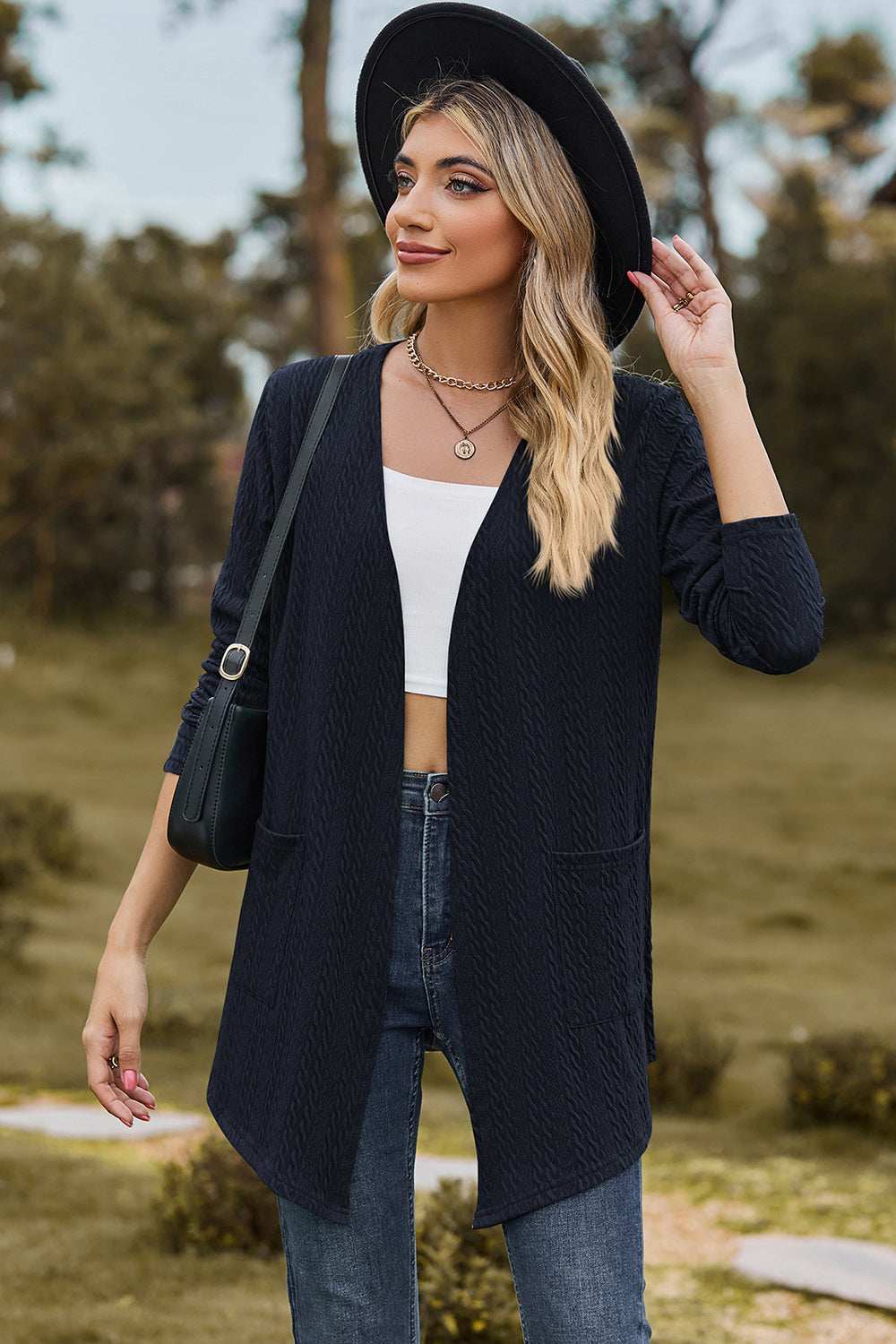 Open Front Long Sleeve Cardigan - Trendsi - Flyclothing LLC