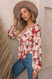 Floral V-Neck Drawstring Peplum Blouse - Trendsi - Flyclothing LLC