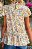 Ditsy Floral Peplum Short Sleeve Blouse - Trendsi - Flyclothing LLC