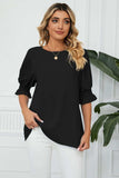 Pleated Flounce Sleeve Keyhole Blouse - Trendsi - Flyclothing LLC