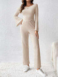 Ribbed Flare Sleeve Top and Pants Set - Trendsi - Flyclothing LLC